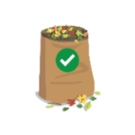 Brown bag with leaves, grass, and twigs in it.