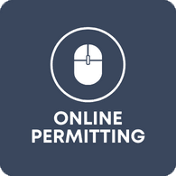 Computer mouse and white lettering that says online permitting