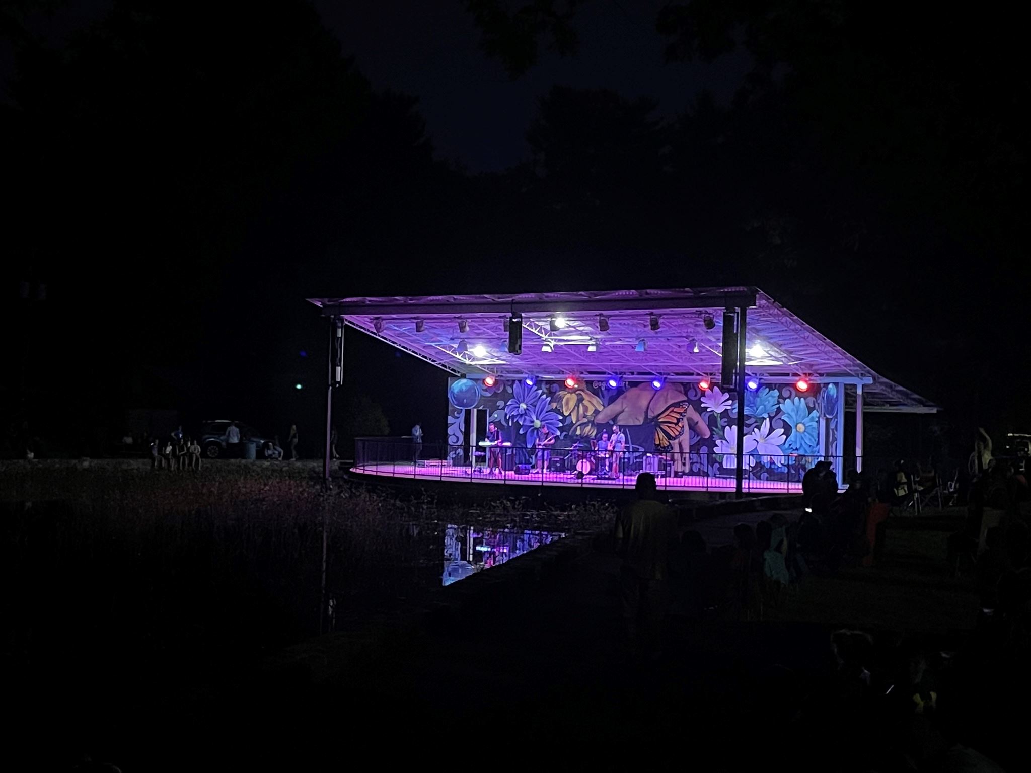 Diamond Hill Park Stage lit at night
